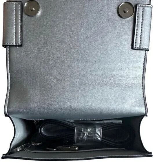 Silver Faux Leather Crossbody Bag With Detachable Strap & Top Handle - Picture 2 of 2